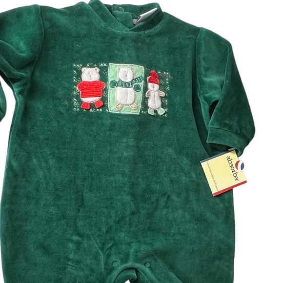 Absorba Other - ABSORBA vintage soft cozy velour FRENCH FOOTIE ROMPER 1pc Christmas BEARS 6M NWT